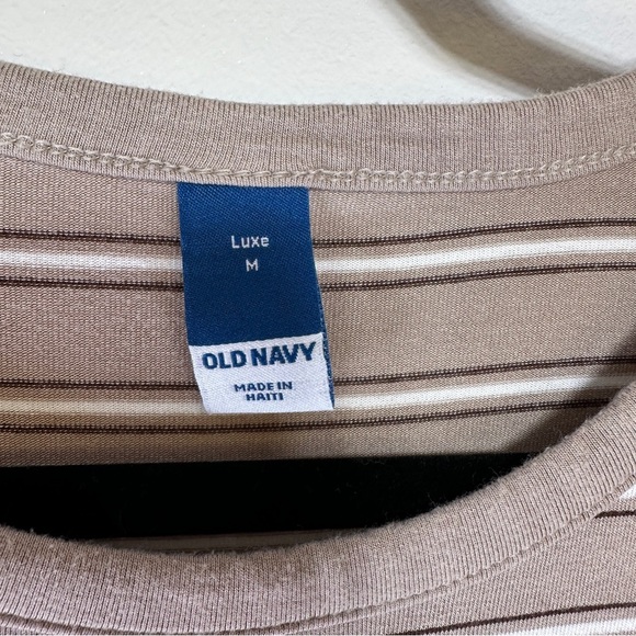 Old Navy | Tan Striped Long Sleeve Shirt | Striped Tunic T-shirt - Picture 4 of 6